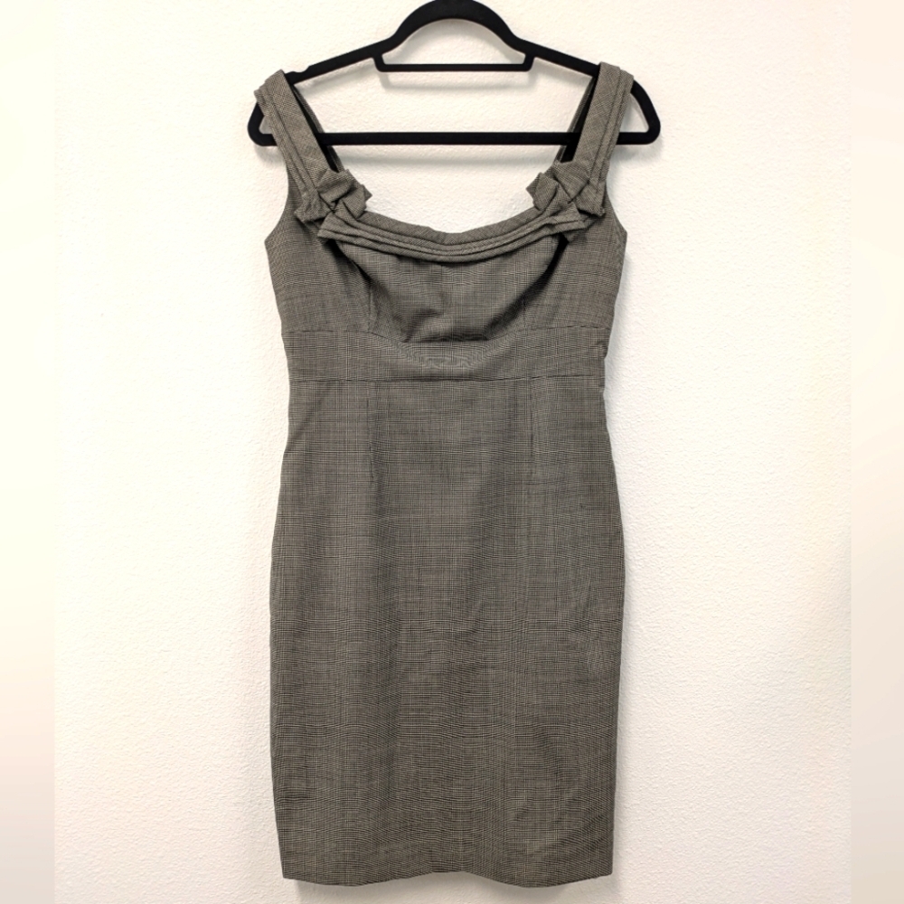 Elie Tahari Gray Wool Houndstooth Sheath Dress sz 6 Office Preppy Professional